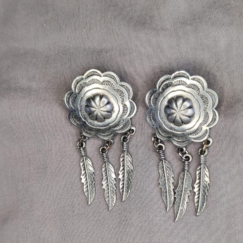 Silver Feather Dangle Earrings